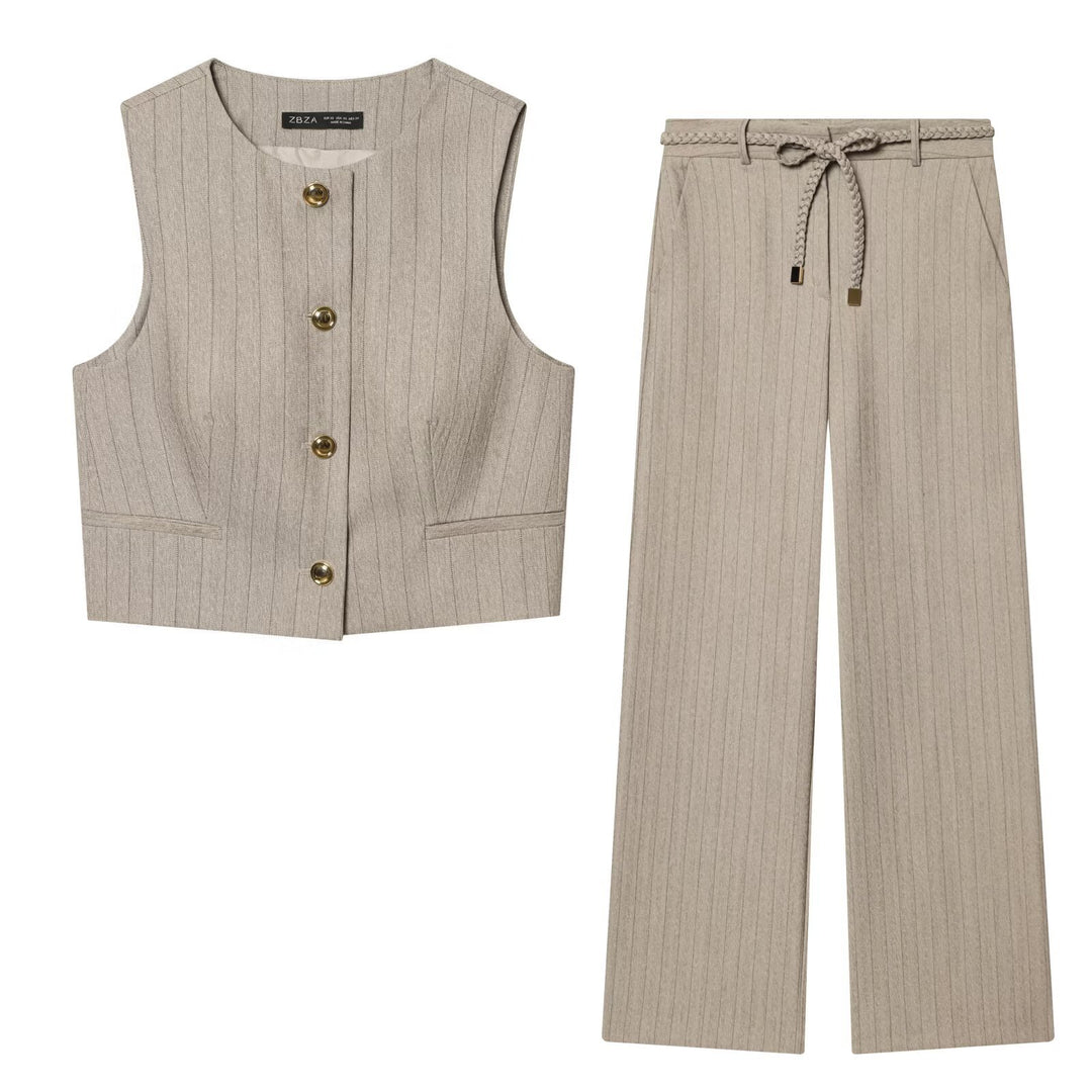 Damen elegante, weit geschnittene Hochbundhose mit geometrischem Streifenmuster Echo Archiv