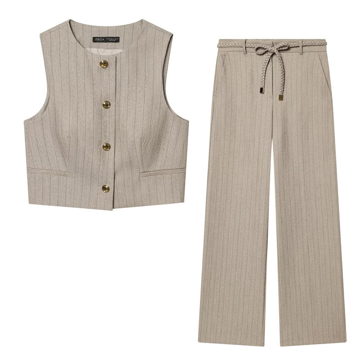 Damen elegante, weit geschnittene Hochbundhose mit geometrischem Streifenmuster Echo Archiv