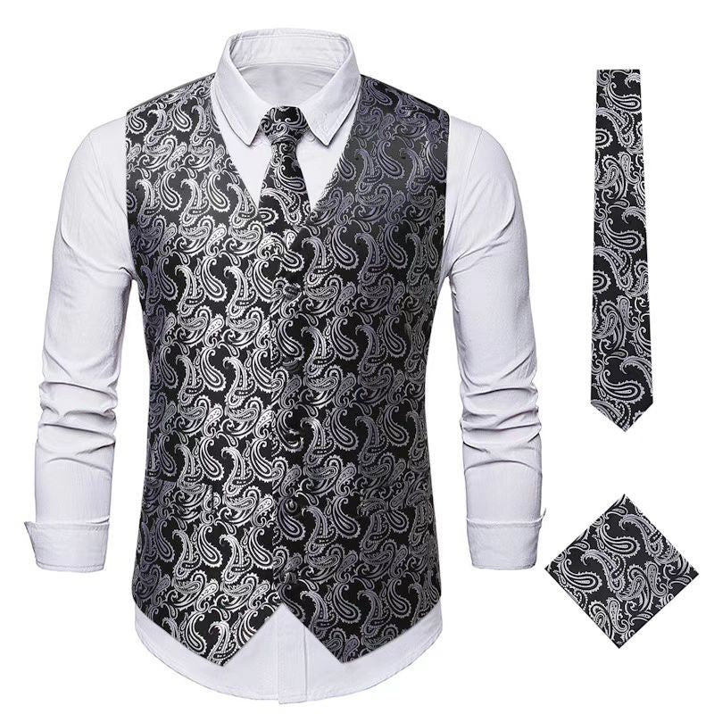 Herren nan Paisley Satin Anzugweste Set mit Krawatte und Einstecktuch Echo Archiv