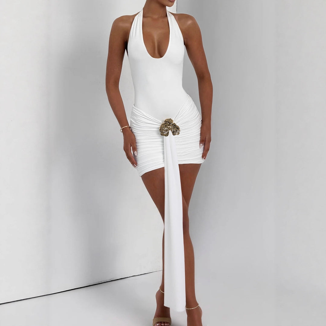 Damen Elegantes Cut-Out Minikleid mit Wickeloptik und Glamourösen Details Echo Archiv