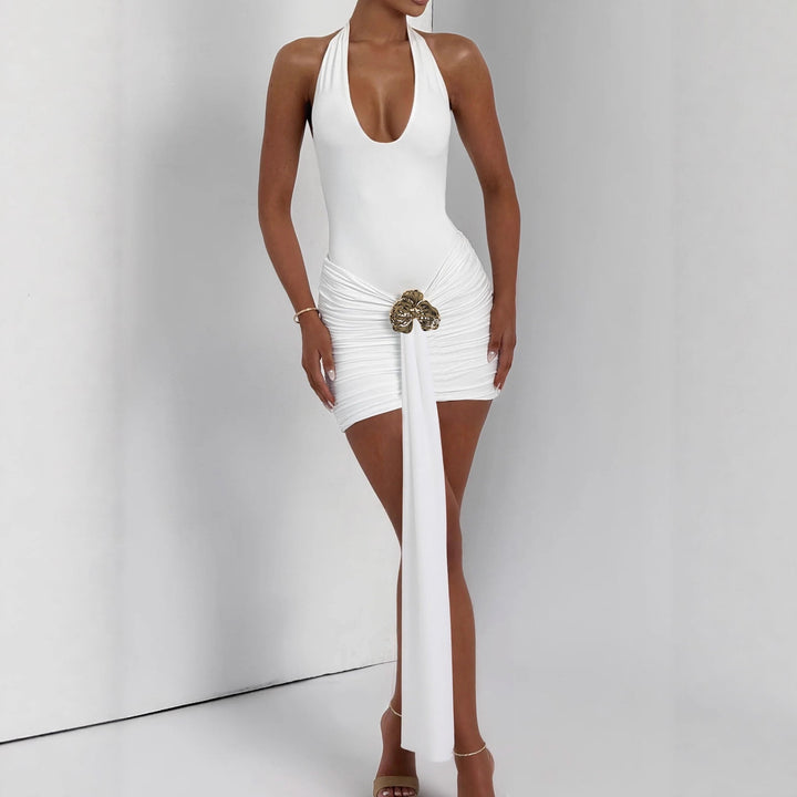 Damen Elegantes Cut-Out Minikleid mit Wickeloptik und Glamourösen Details Echo Archiv