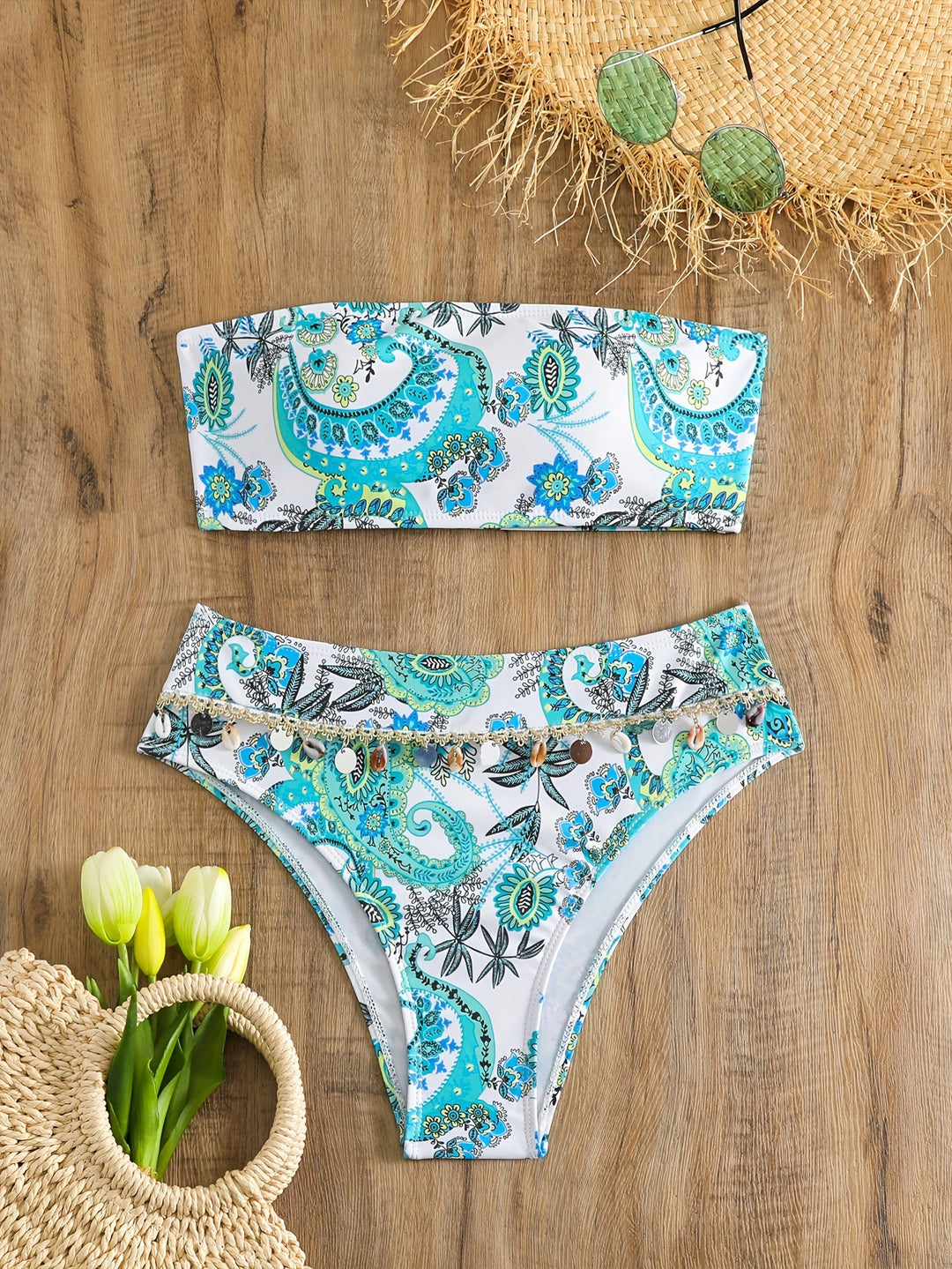 Damen Bandeau-Bikini-Set mit eleganten Muscheldetails Echo Archiv