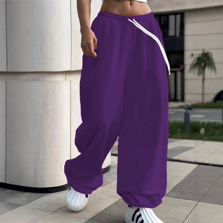 Damen weite Baggy-Jogginghose mit hohem Komfortbund, Kordelzug und elastischen Knöchelbündchen – Avélisse