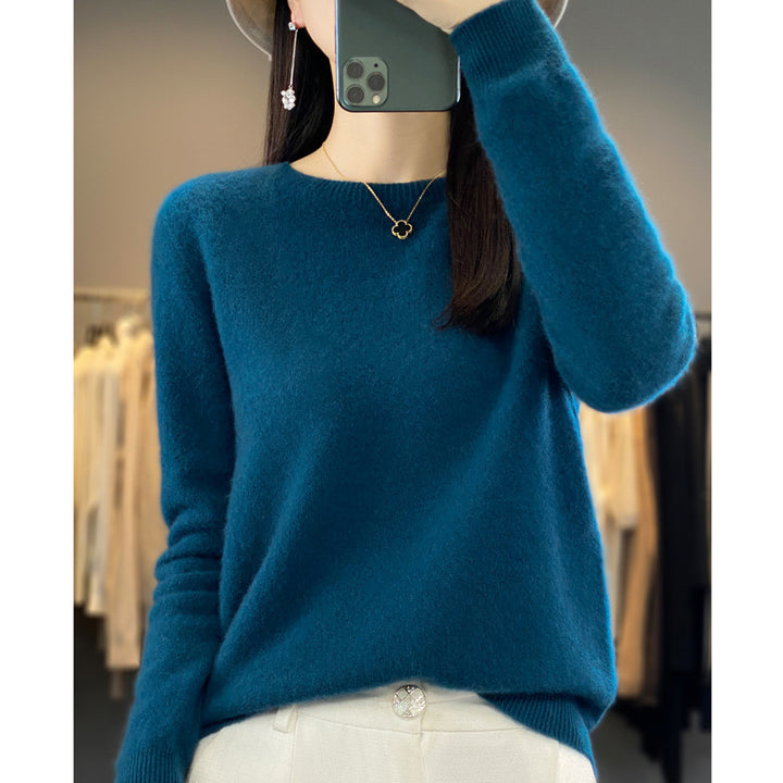 Damen Kuscheliger Midweight Rundhals-Pullover aus Angora-Blend mit feinem Flor und schmalem Bündchen Echoarchiv
