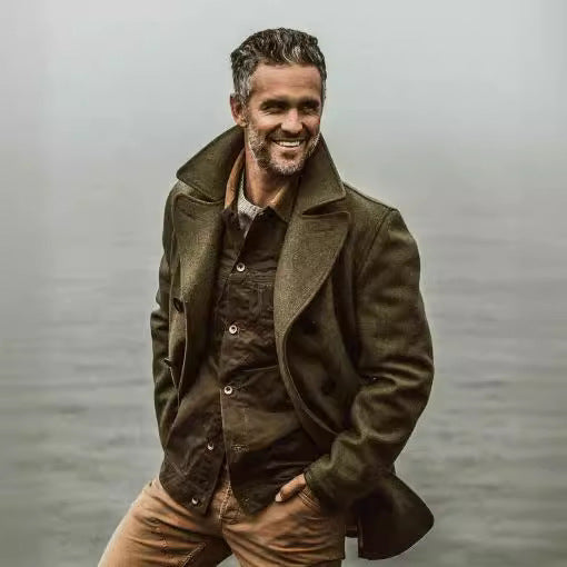 Herren eleganter Wollmantel mit doppelter Knopfleiste und weichem Innenfutter Echoarchiv