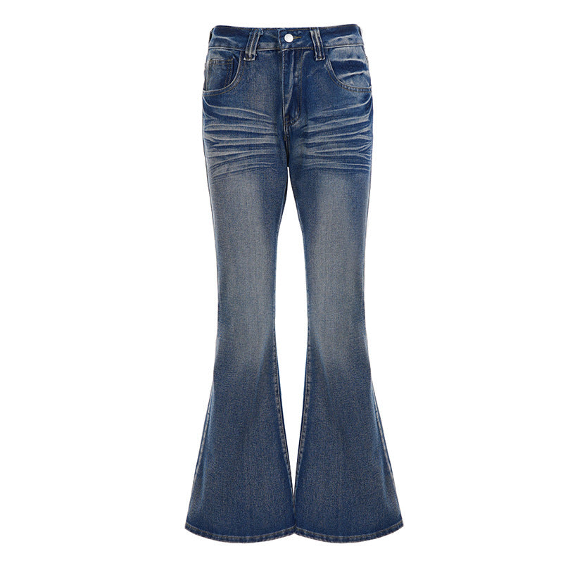 Damen Hochtaillierte Flared-Jeans mit Used-Waschung und Five-Pocket Echo Archiv