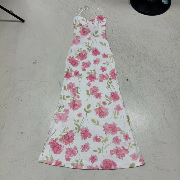 Damen elegantes Maxikleid mit zartem Blumenmuster und Spaghettiträgern Echo Archiv