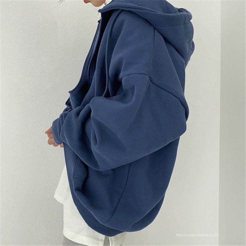 Damen oversized Kapuzenjacke aus weichem Fleece mit Kängurutasche – Auréline