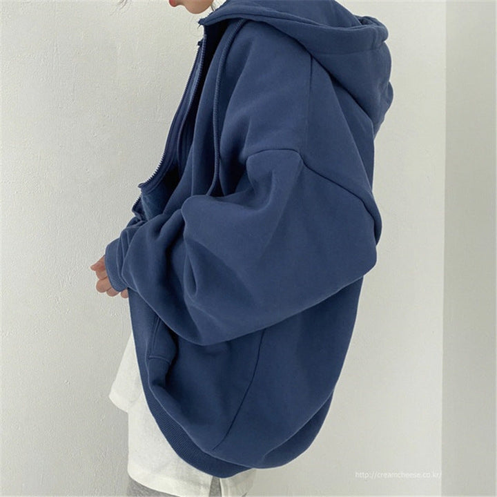Damen oversized Kapuzenjacke aus weichem Fleece mit Kängurutasche – Auréline