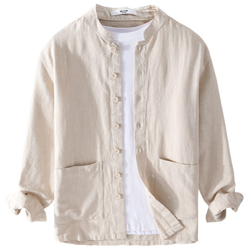 Herren Leinenjacke mit Stehkragen und aufgesetzten Taschen Echoarchiv