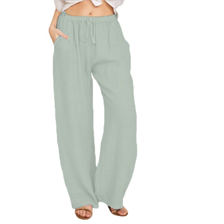 Damen luftige Palazzo-Hose mit Tunnelzugbund, elastischem Taillenabschluss und seitlichen Eingrifftaschen – Avélisse
