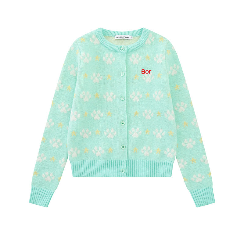 Damen Strickjacke mit Allover‑Jacquard, Rundhalsausschnitt und Knopfleiste Echoarchiv