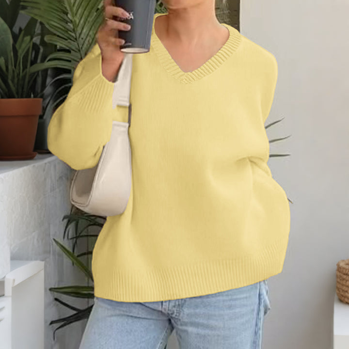 Damen nan oversized V-Ausschnitt Feinstrickpullover mit überschnittener Schulter, langen Kimonärmeln und breitem Rippbund Echo Archiv