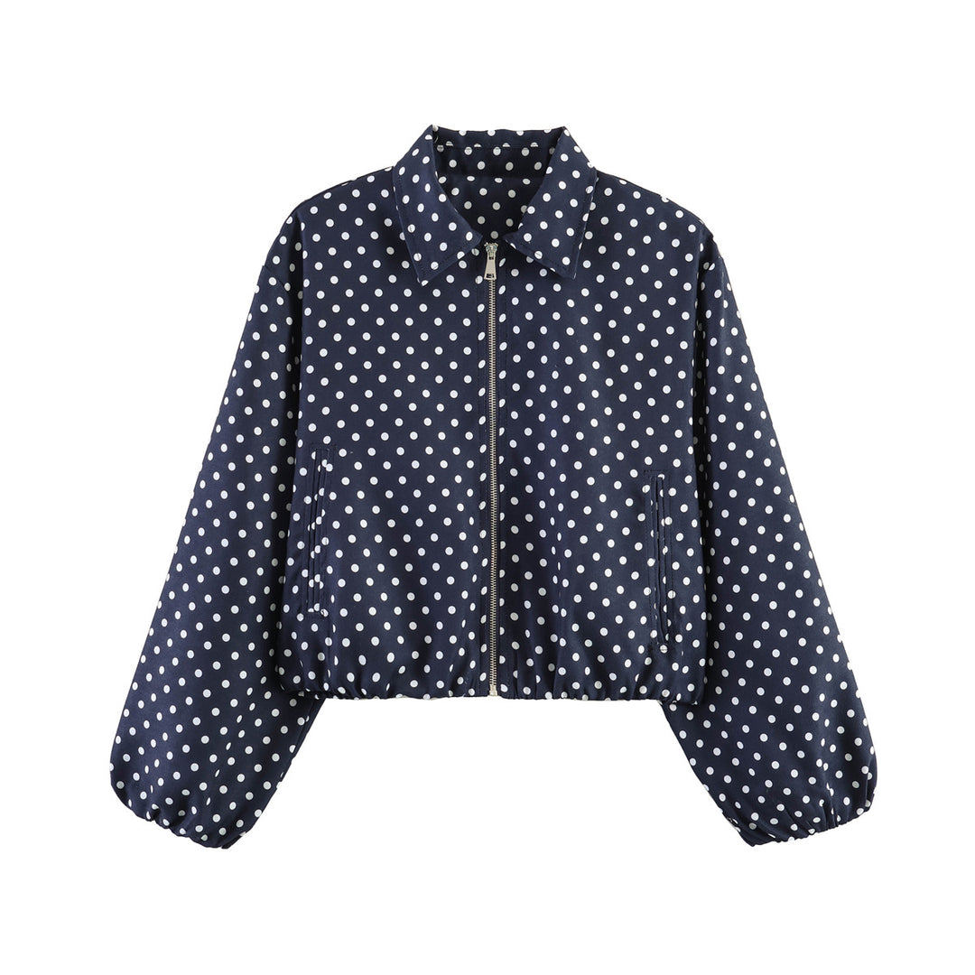 Damen Kurzjacke im Harrington‑Stil mit Polka‑Dot‑Muster, Ballonärmeln und elastischem Saum Echo Archiv