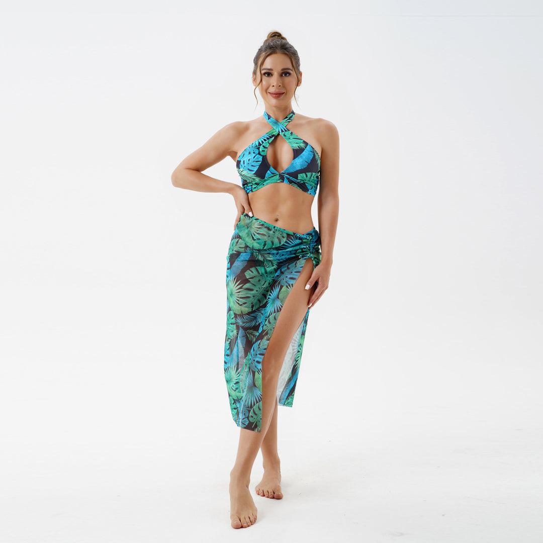 Damen Bikini-Set mit raffiniertem Wickelrock und tropischem Design Echo Archiv