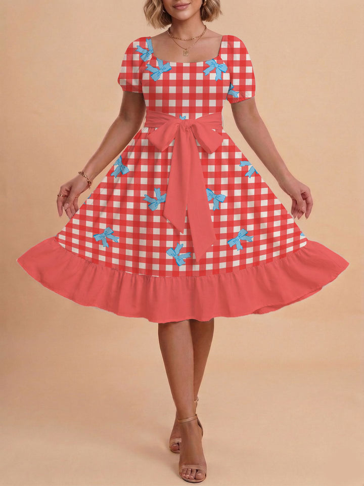 Damen Midikleid mit verspieltem Druck und tailliertem Schnitt Echo Archiv