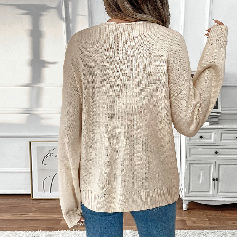 Damen Lässiger Strickpullover mit dreifacher Schnürfront, Rundhalsausschnitt und Oversize-Silhouette Echoarchiv