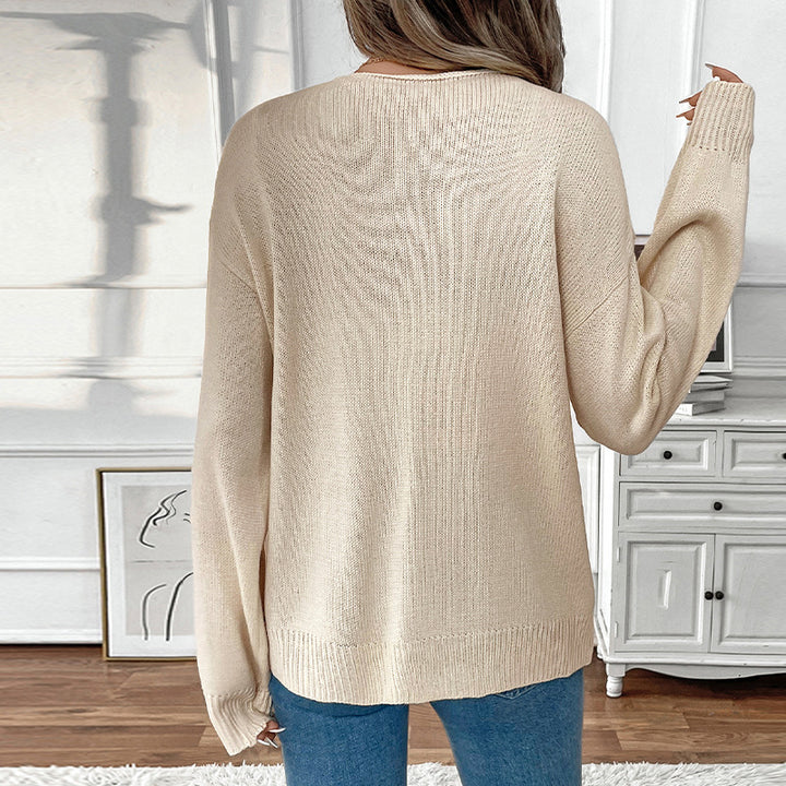 Damen Lässiger Strickpullover mit dreifacher Schnürfront, Rundhalsausschnitt und Oversize-Silhouette Echoarchiv