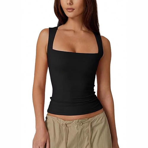 Damen eng anliegendes Tanktop mit quadratischem Ausschnitt und atmungsaktiver Struktur Echo Archiv