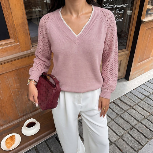 Damen V-Ausschnitt Strickpullover mit Jacquard-Muster Echo Archiv