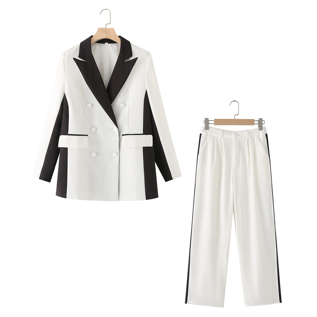 Damen elegante Zweiteiler-Blazer mit kontrastierenden Seitenbahnen und taillierter Bundfaltenhose – Valéne