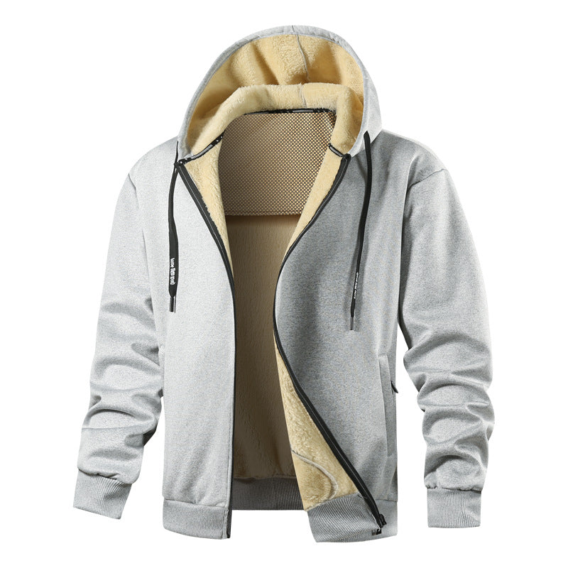 Herren Kapuzen-Sweatjacke mit wärmender Teddy-Innenfütterung, Zwei-Wege-Reißverschluss & gerippten Bündchen Echoarchiv