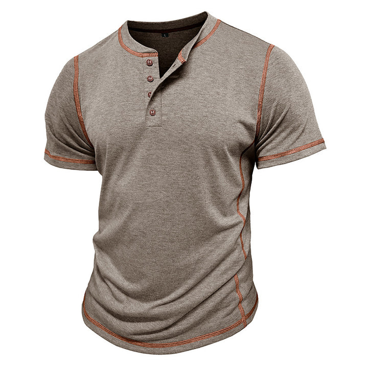 Herren elegantes Kurzarmhemd mit modischem Henley-Ausschnitt und Kontrastnähten Echoarchiv