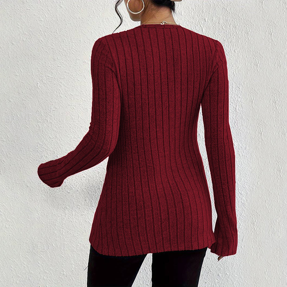 Damen gerippter V-Ausschnitt-Cardigan mit Knopfleiste taillierter Longline-Silhouette – Veloura