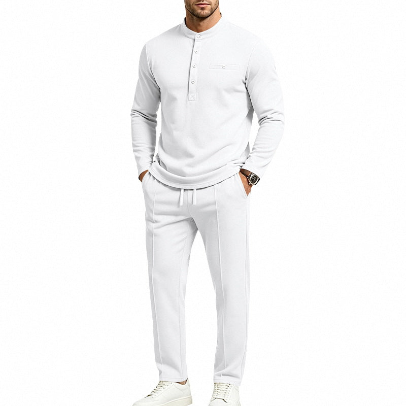 Herren Zweiteiliges Freizeitset mit Henley-Langarmshirt, Stehkragen und Komfort-Jogginghose – Sorevano