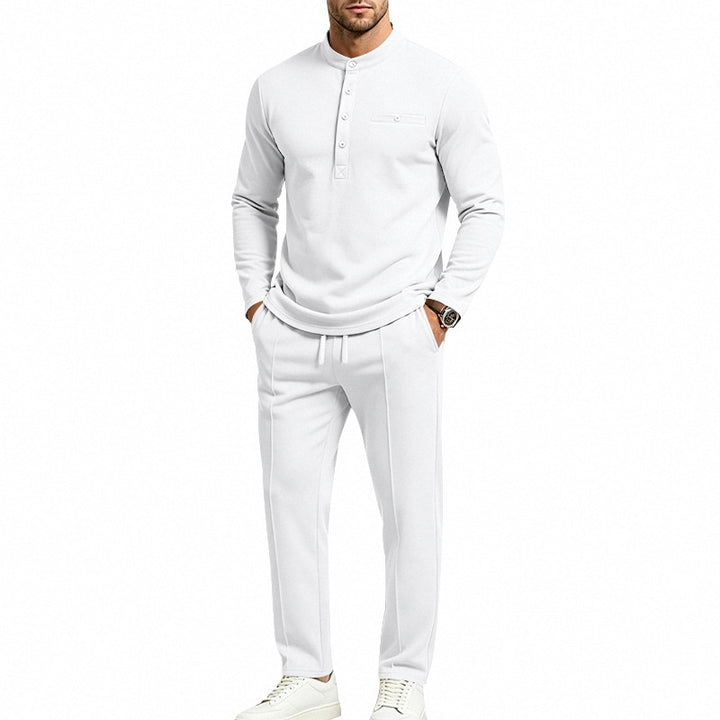 Herren Zweiteiliges Freizeitset mit Henley-Langarmshirt, Stehkragen und Komfort-Jogginghose – Sorevano