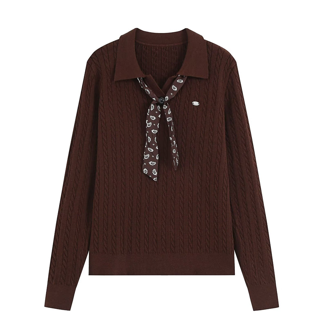 Damen Strickpullover mit Troyer‑Kragen und Zierkrawatte Echoarchiv