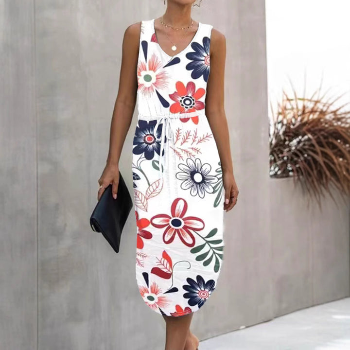 Damen Blumenmaxikleid mit elastischem Taillenkordelzug und seitlichem Schlitz Echo Archiv