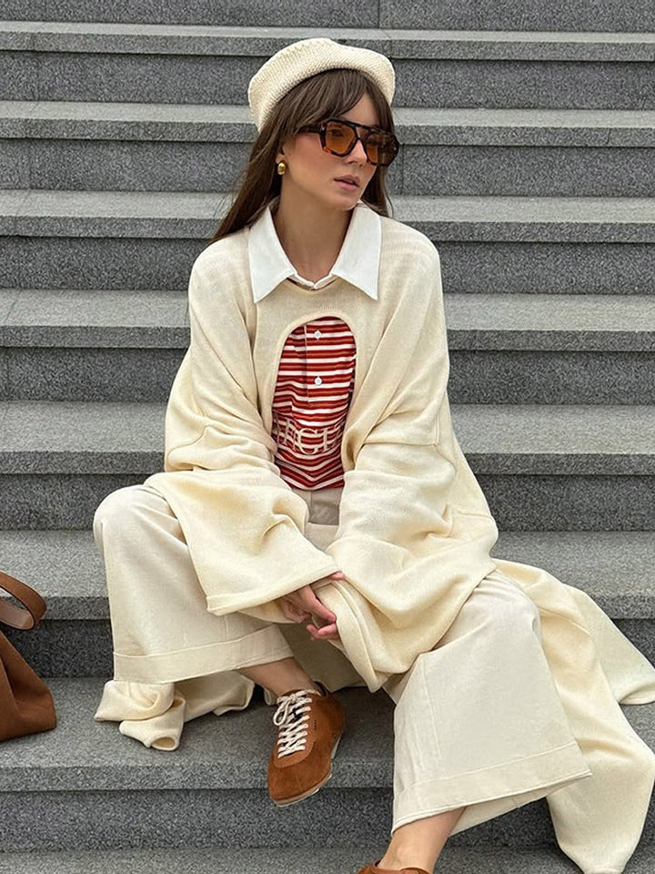 Damen Oversize Cape-Strickjacke mit weiten Trompetenärmeln und offenem Frontdesign Echoarchiv