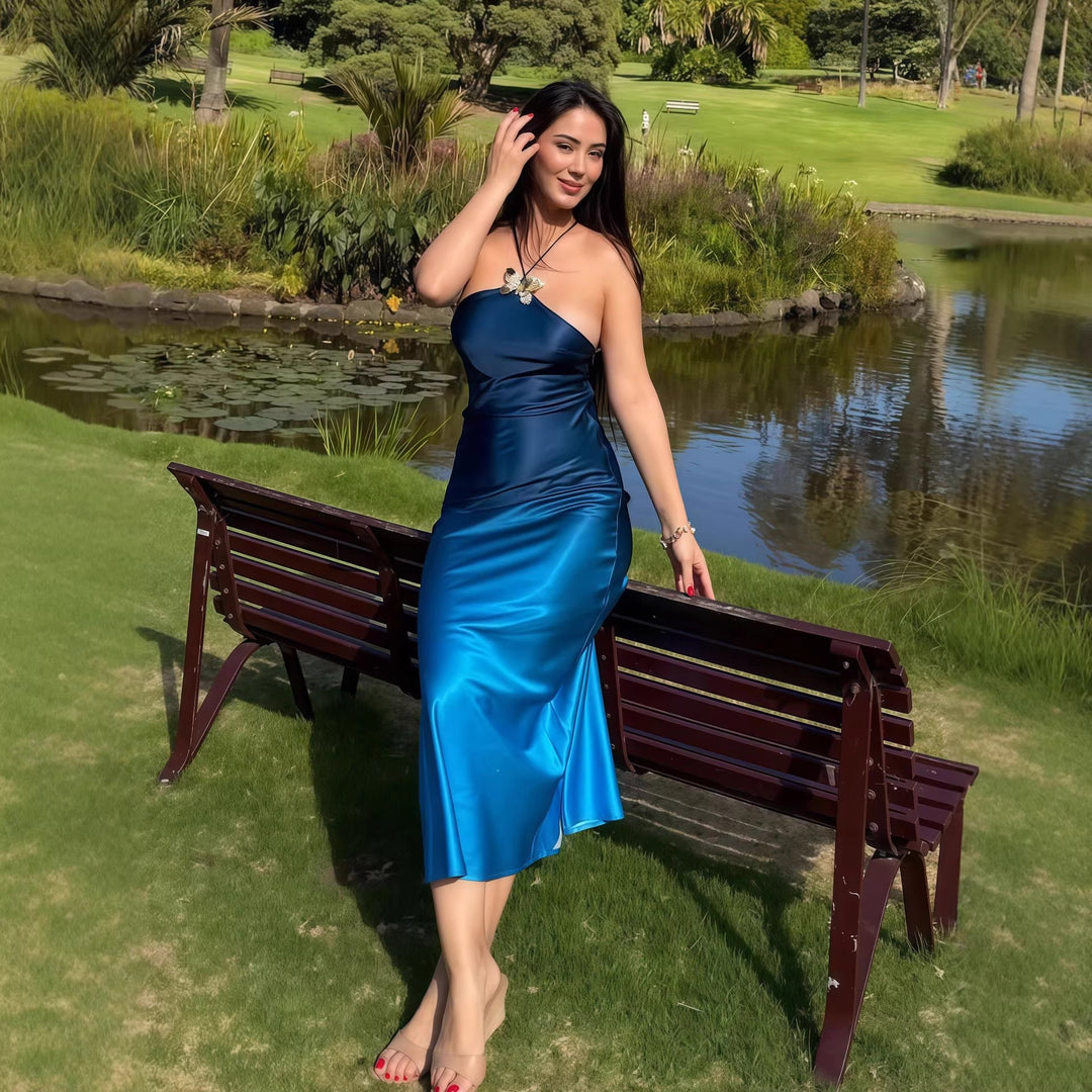 Damen lässiges Maxikleid mit elegantem Halterneck und einzigartigem Farbverlauf Echo Archiv