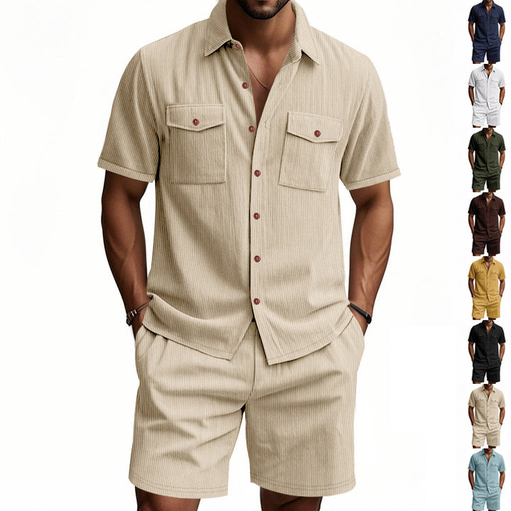Herren lässiges Kurzarm-Hemd- und Shorts-Set Echoarchiv