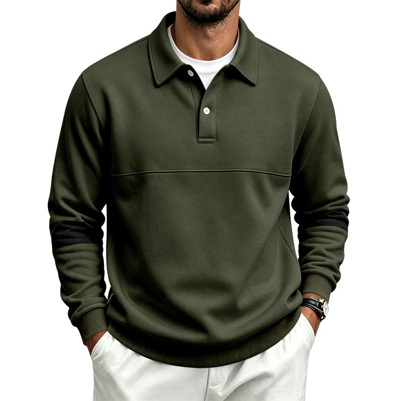Herren Langarm-Poloshirt-Sweatshirt mit halber Knopfleiste, Kontrastärmeln und Rippbündchen – Cavello
