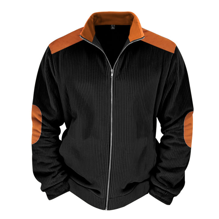 Herren Sportliche Zip-Jacke mit Rippenstruktur und Kontrastärmel Echoarchiv