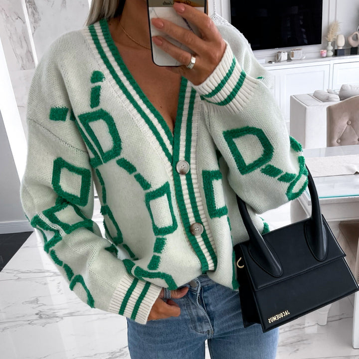 Damen Grobstrick-Cardigan mit 3D-Strukturmotiv, V‑Ausschnitt und Knopfleiste – Veloura