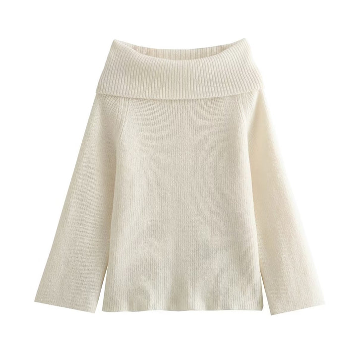 Damen Oversized Off-Shoulder Rippstrick-Pullover mit großem Wendkragen Echo Archiv