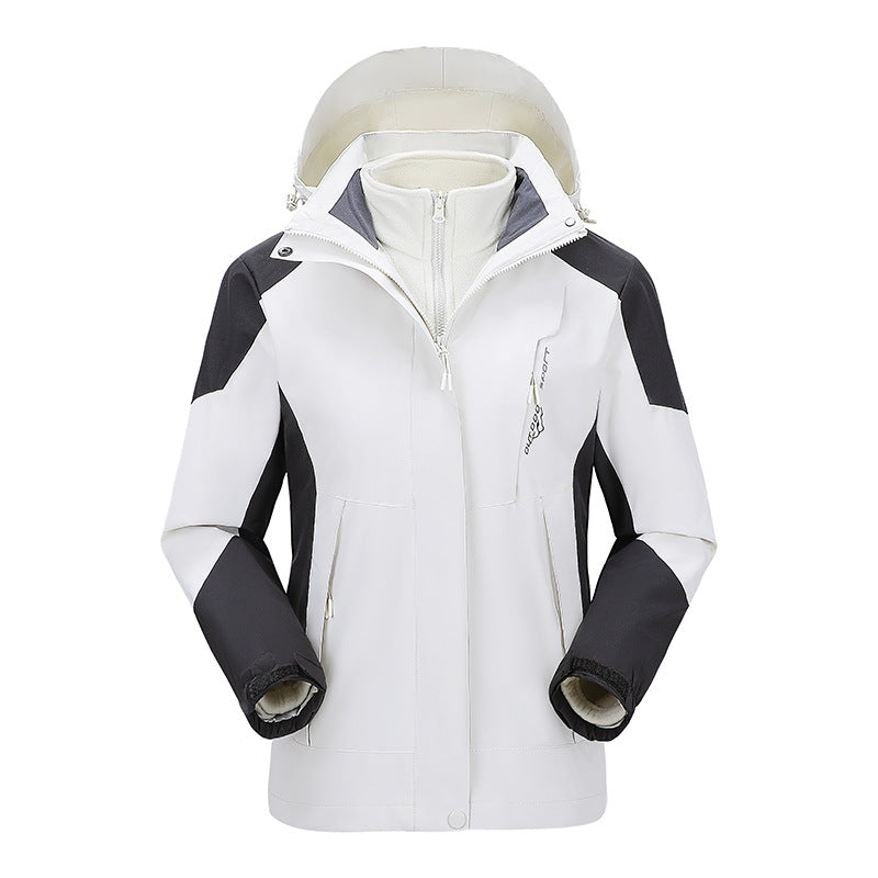 Damen Zwei-Lagen-Outdoormantel mit abnehmbarer Fleece-Innenjacke und verstellbarem Kapuzen – Avérine