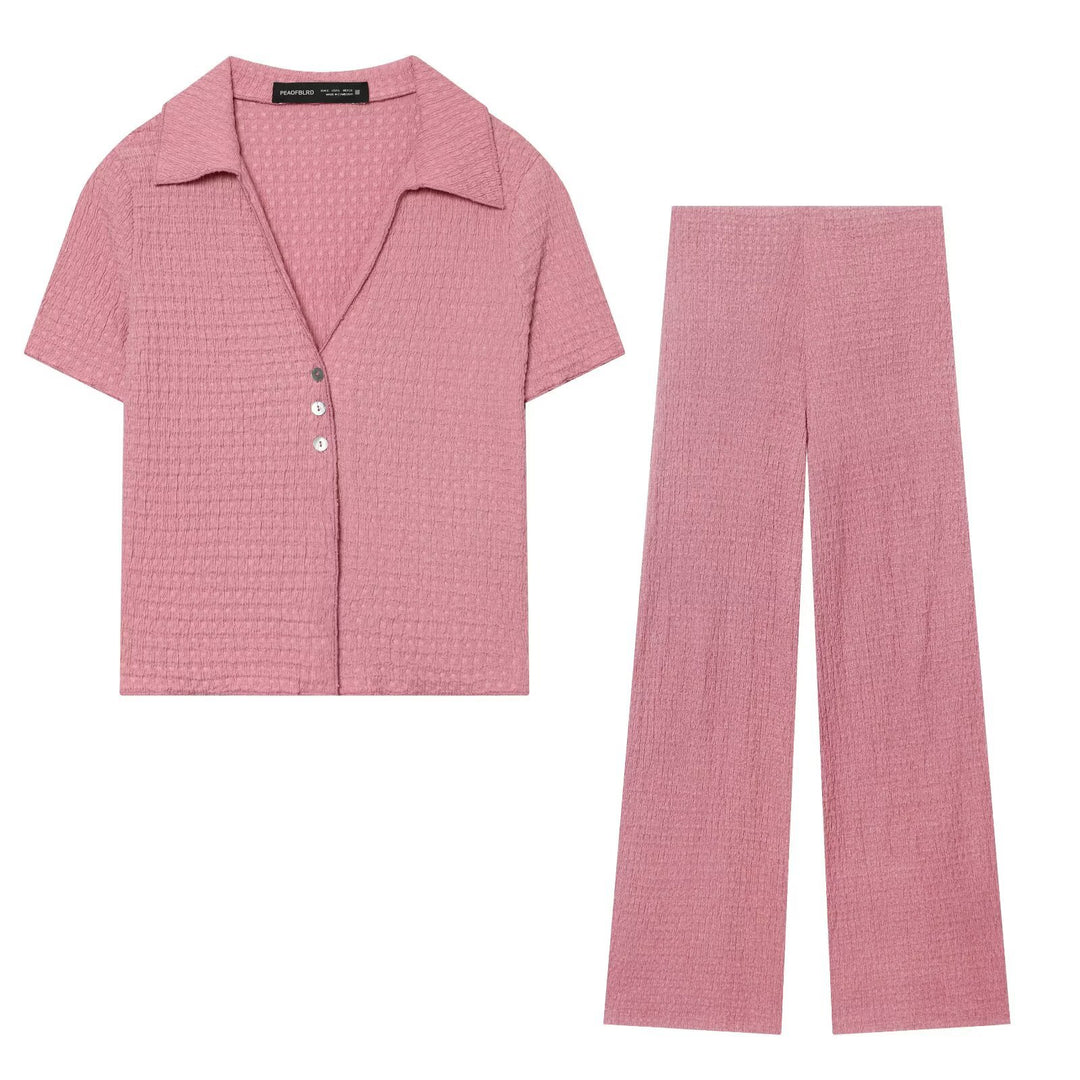 Damen Hochbundhose mit weitem Schnitt und lässiger Textur Echo Archiv