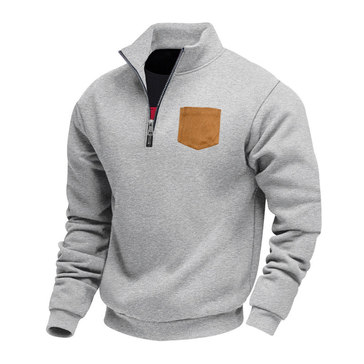 Herren Fleece-Pullover mit hohem Kragen und praktischer Brusttasche Echoarchiv