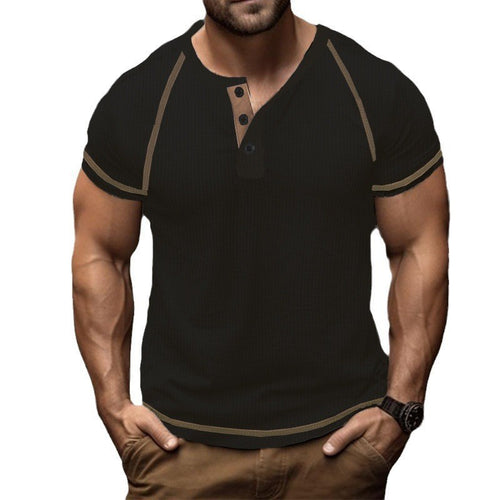 Herren Kurzarm-Henley-Shirt mit strukturiertem Gewebe und modischer Knopfleiste Echoarchiv