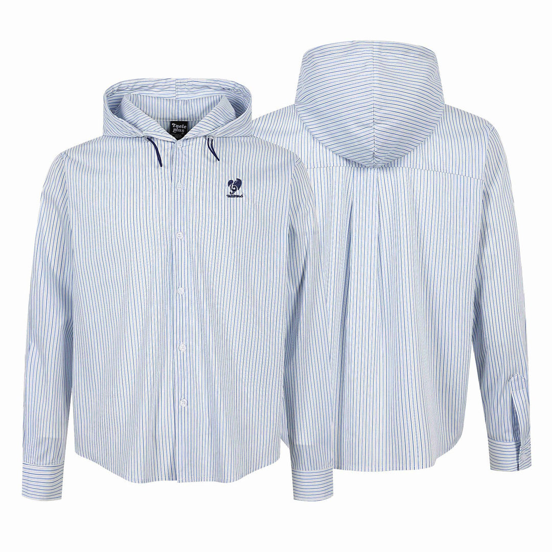 Unisex Gestreiftes Kapuzen‑Hemd im Overshirt‑Stil mit verdeckter Knopfleiste und Logo‑Stick Echoarchiv