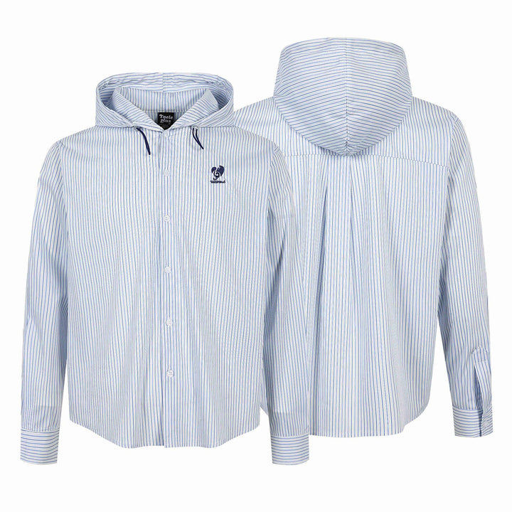 Unisex Gestreiftes Kapuzen‑Hemd im Overshirt‑Stil mit verdeckter Knopfleiste und Logo‑Stick Echoarchiv