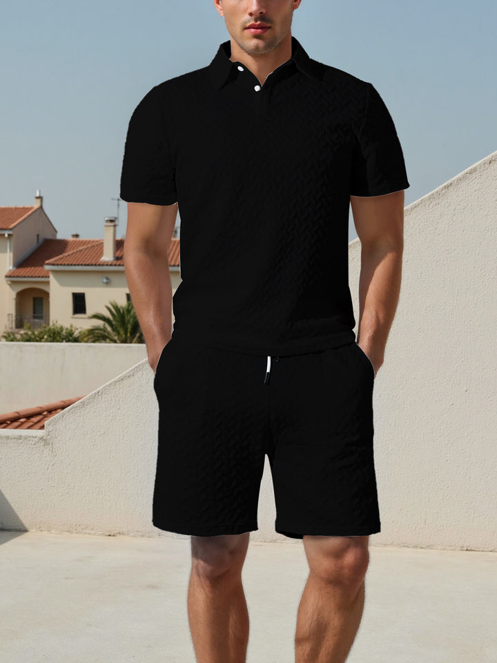 Herren Polo-Shirt und Shorts Set mit atmungsaktivem Design und elastischem Bund Echoarchiv