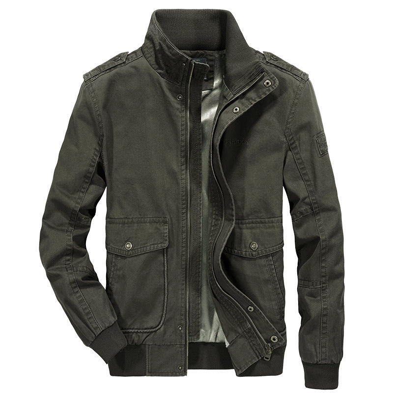 Herren Canvas-Fieldblouson im Military-Stil mit Stehkragen und Epauletten – Taviero