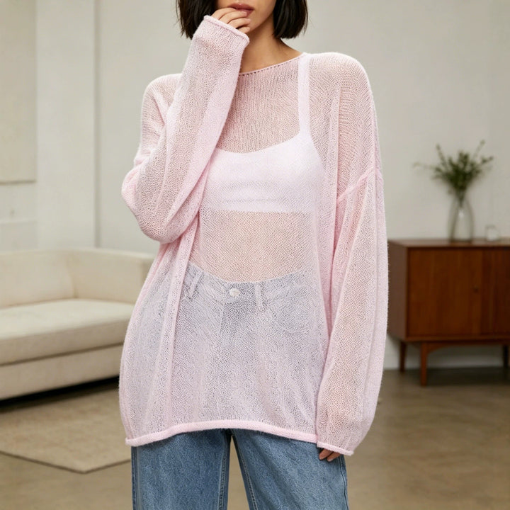 Damen luftiger Oversize-Feinstrickpullover mit weitem Arm und Rundhalsausschnitt – Mavelle