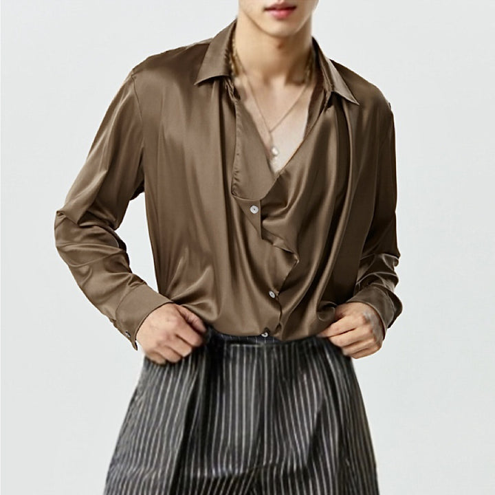 Herren Elegantes Langarmhemd mit drapierter Knopfleiste und seidigem Finish Echoarchiv