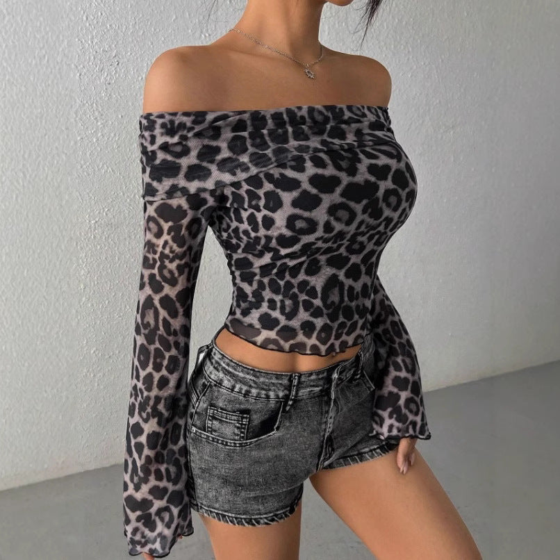 Damen Off-Shoulder Top mit Leopardenmuster Echo Archiv